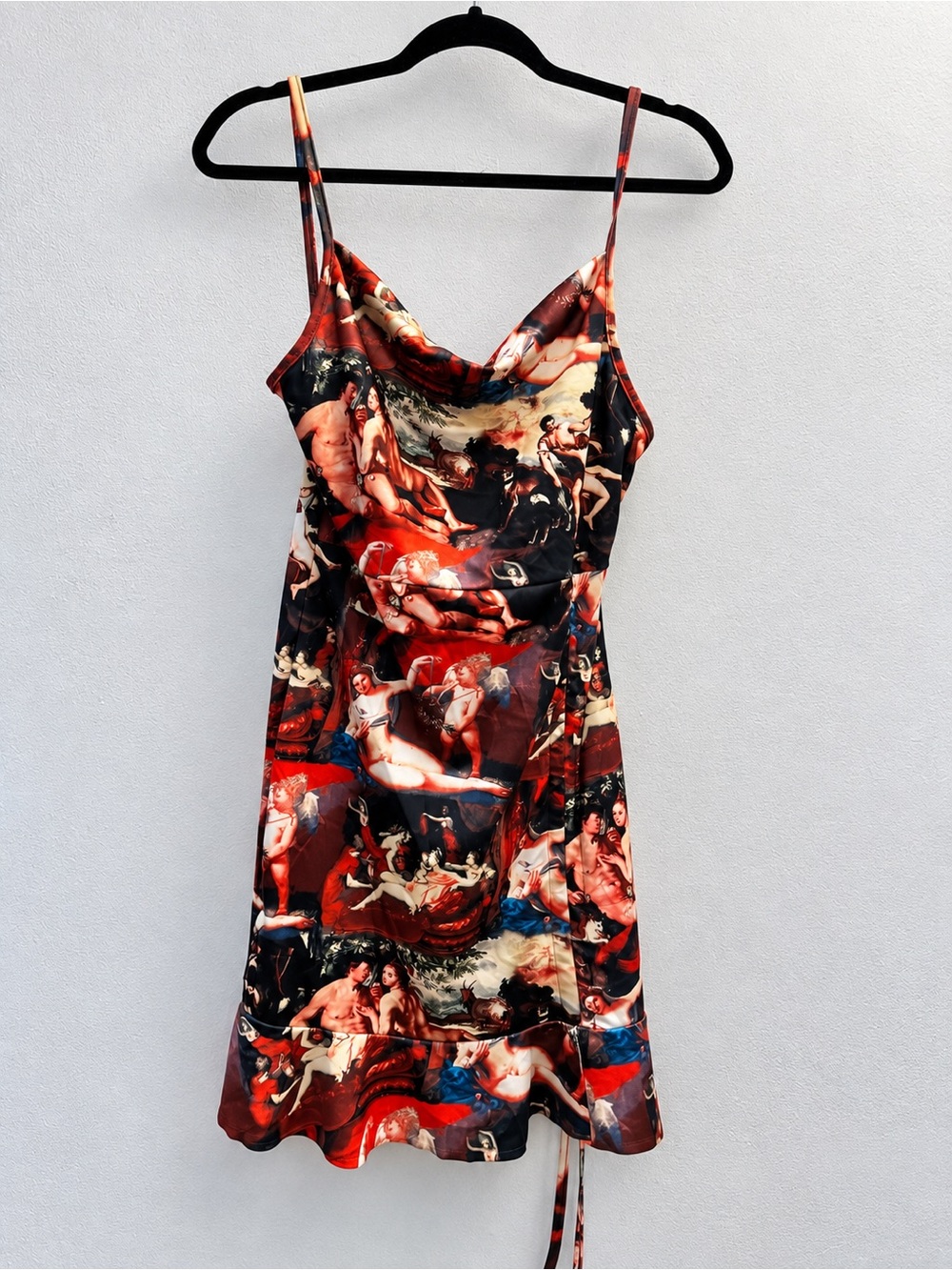 Renaissance Art Print Cowl Neck Mini Dress